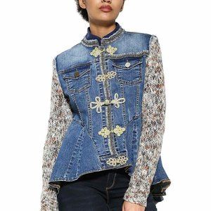 Desigual Mixed Media Jean Jacket with Multicolor Sleeves